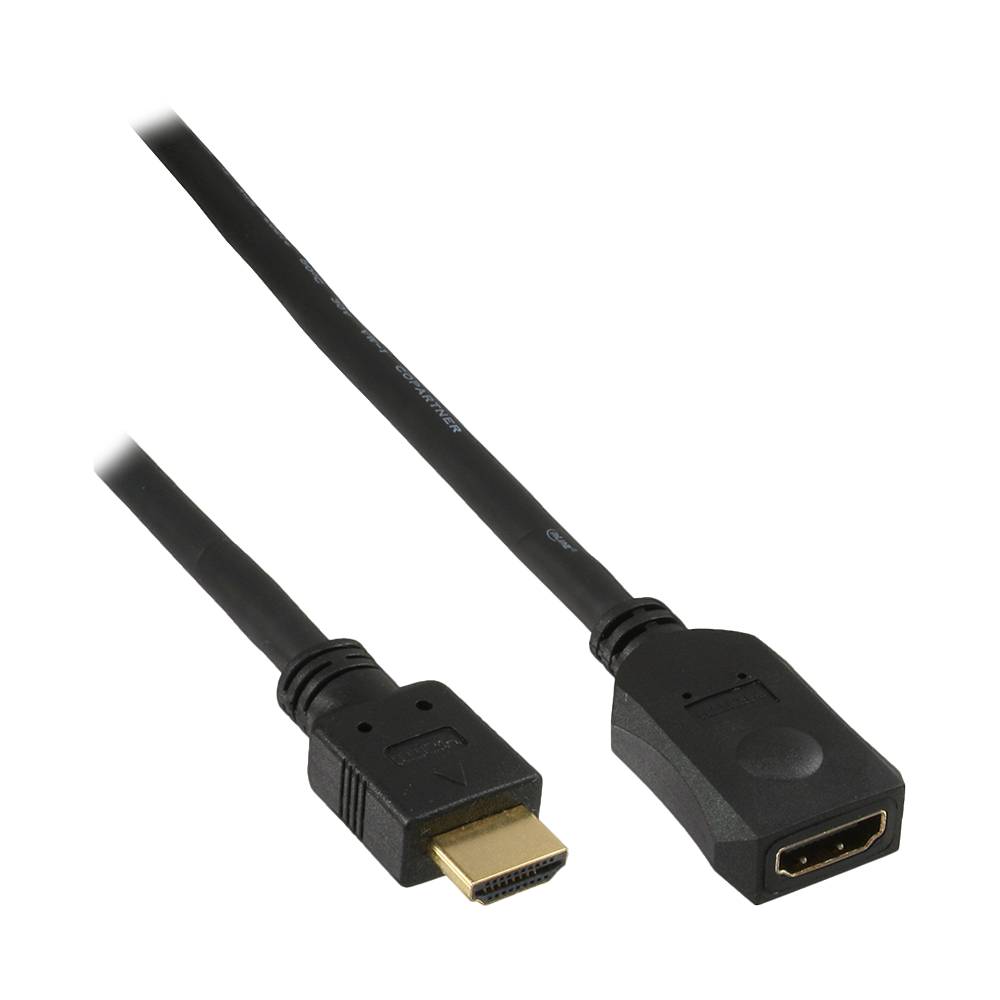 HDMI Verlängerung, HDMI-High Speed, Stecker / Buchse, schwarz, vergoldete Kontakte, 5m