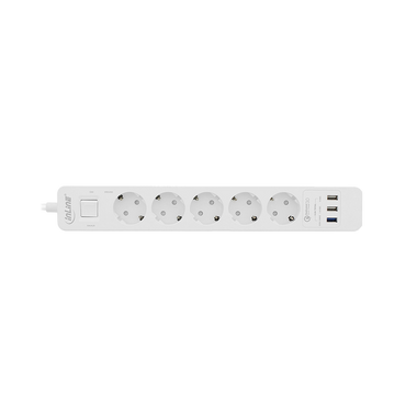 Steckdosenleiste, 5-fach Schutzkontakt, Überspannungsschutz und QuickCharge USB, mit Schalter, 1,5m, weiß