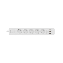 Steckdosenleiste, 5-fach Schutzkontakt, Überspannungsschutz und QuickCharge USB, mit Schalter, 1,5m, weiß