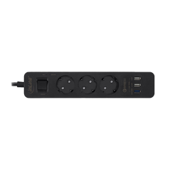 Steckdosenleiste, 3-fach Schutzkontakt, Überspannungsschutz und QuickCharge USB, mit Schalter, 1,5m, schwarz