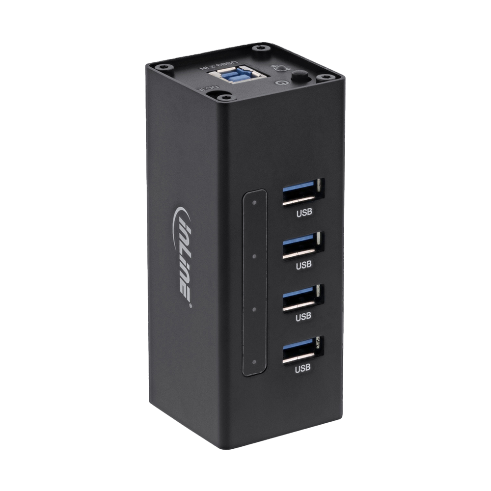 USB 3.0 Aluminium Hub, 4 Port, schwarz, mit 2,5A Netzteil