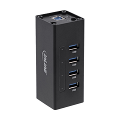 USB 3.0 Aluminium Hub, 4 Port, schwarz, mit 2,5A Netzteil