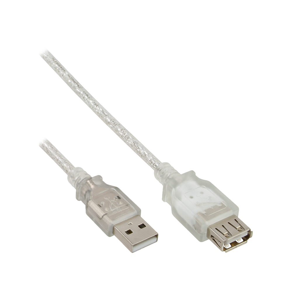 USB 2.0 Verlängerung, Stecker / Buchse, Typ A, transparent, 5m